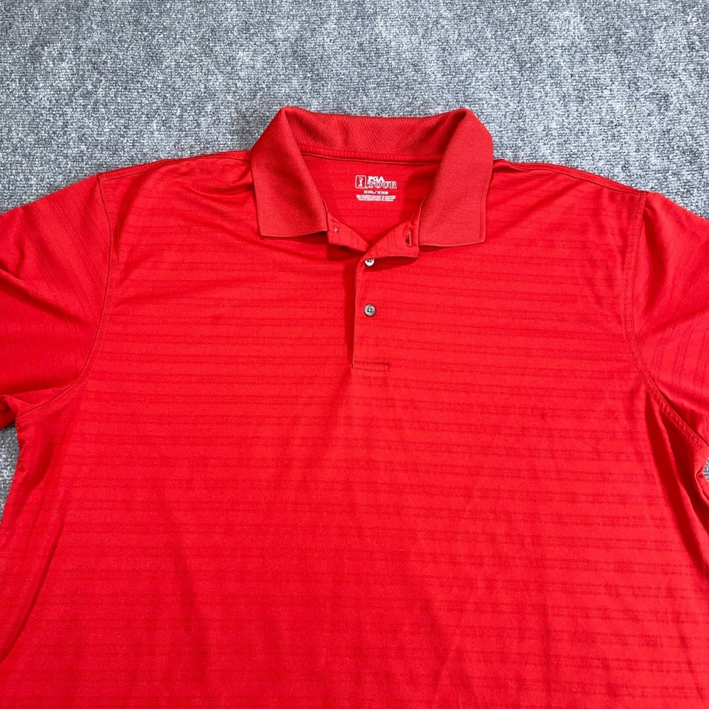 PGA Tour Golf Polo Shirt Mens 2XL Red Short Sleeve‎ Striped Performance Stretch - Picture 4 of 11